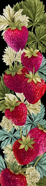 Free strawberry bookmark featuring red strawberries on a black background